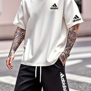 Summer New Print Men's Casual Sporty Short Sleeve Shorts 2pcs Set