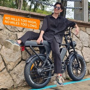 EU Hot-Selling C80 20-Inch Electric Bicycle 48V15Ah Lithium Battery Dual Disc Brakes 7 Speeds Front Shock Absorber Anti-Theft Alarm Fat Tire Off-Road Commuting Snow Outdoor Black And Brown 150Kg Load 40-60Km Range