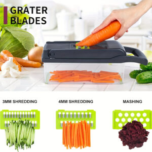 16-in-1 Vegetable and Onion Chopper, Multifunctional Food Grade Cutting Machine with Drain Basket, Carrot and Garlic Chopper with Container - Ideal for Home and Restaurant Use, Kitchen Essentials|Modern Kitchen Tool|Durable Plastic Construction