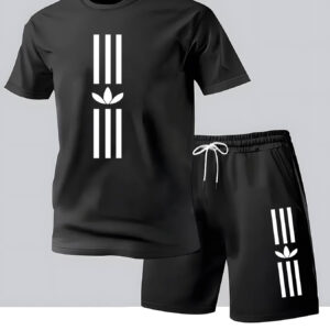 Summer Trendy T-Shirt Set: Short Sleeve Tee + Shorts, Men's Fashion Casual Round Neck Summer Outfit, Hot for Men
