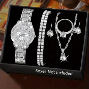 7pcs Women's Watch Set - Stylish Casual Quartz Wristwatch with Necklace, Bracelet, Ring, and Earrings Jewelry Set, Ideal for Birthday, Christmas, and New Year Gifts