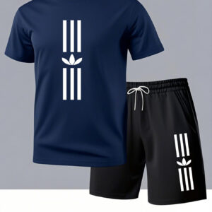 Summer Trendy T-Shirt Set: Short Sleeve Tee + Shorts, Men's Fashion Casual Round Neck Summer Outfit, Hot for Men