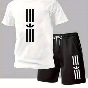 Summer Trendy T-Shirt Set: Short Sleeve Tee + Shorts, Men's Fashion Casual Round Neck Summer Outfit, Hot for Men