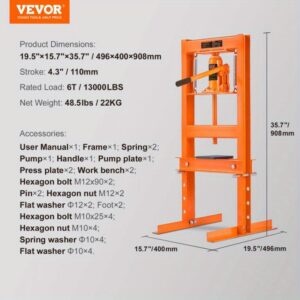 Hydraulic 6 Ton Shop Press with Press Plates H Frame Benchtop Press Stand for Metalwork and Fabrication