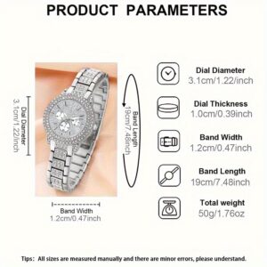 7pcs Women's Watch Set - Stylish Casual Quartz Wristwatch with Necklace, Bracelet, Ring, and Earrings Jewelry Set, Ideal for Birthday, Christmas, and New Year Gifts