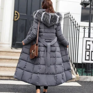 Long Down Cotton Parkas Coat Female New Winter Over Knee Loose Large Fur Collar Hooded Warm Thick Parkas Women Padded Overcoat