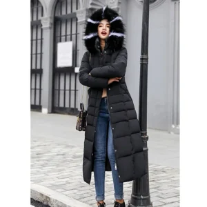 Long Down Cotton Parkas Coat Female New Winter Over Knee Loose Large Fur Collar Hooded Warm Thick Parkas Women Padded Overcoat