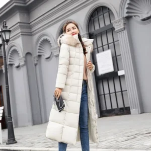 Long Down Cotton Parkas Coat Female New Winter Over Knee Loose Large Fur Collar Hooded Warm Thick Parkas Women Padded Overcoat