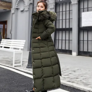 Long Down Cotton Parkas Coat Female New Winter Over Knee Loose Large Fur Collar Hooded Warm Thick Parkas Women Padded Overcoat