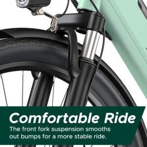 MileCity1 Step-Thru E-Bike with 250W Motor, 36V 13Ah Battery, 120KM Range, 25KM/H Speed, Front Suspension, 66.04cm x 4.95cm Tires, 7-Speed Gears & LED Display, Ideal for Urban Commuting and Long Comfortable Rides