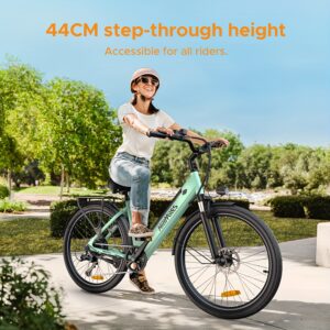 MileCity1 Step-Thru E-Bike with 250W Motor, 36V 13Ah Battery, 120KM Range, 25KM/H Speed, Front Suspension, 66.04cm x 4.95cm Tires, 7-Speed Gears & LED Display, Ideal for Urban Commuting and Long Comfortable Rides