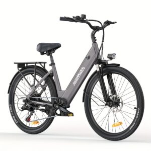 MileCity1 Step-Thru E-Bike with 250W Motor, 36V 13Ah Battery, 120KM Range, 25KM/H Speed, Front Suspension, 66.04cm x 4.95cm Tires, 7-Speed Gears & LED Display, Ideal for Urban Commuting and Long Comfortable Rides