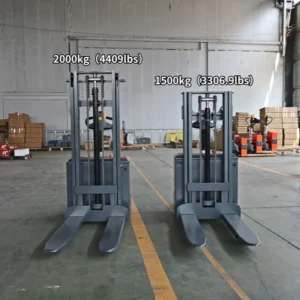 Fully Electric Walkie Stacker 1.5t 2t Power Drive and Lift Electric Stacker Stand on Forklift Adjustable Fork Material Lifting