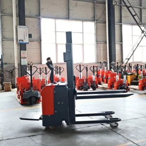 Fully Electric Walkie Stacker 1.5t 2t Power Drive and Lift Electric Stacker Stand on Forklift Adjustable Fork Material Lifting