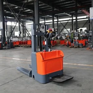Fully Electric Walkie Stacker 1.5t 2t Power Drive and Lift Electric Stacker Stand on Forklift Adjustable Fork Material Lifting