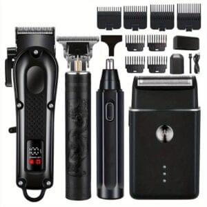 4pcs/Set Electric Hair Clipper and Beard Trimmer Kit, Men's Grooming Haircutting Tools, USB Powered with Rechargeable Lithium Battery, ABS Plastic Body, Hairdressing Styling Trimmer Set