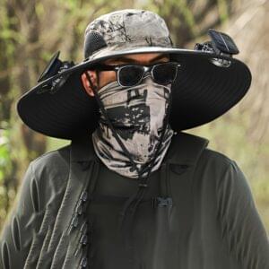 Outdoor Wide Brim Sun Hat with 2 Solar Fan Sun Bucket Hat for Men Women Bucket Fishing, Beach Hat with Fan Built in