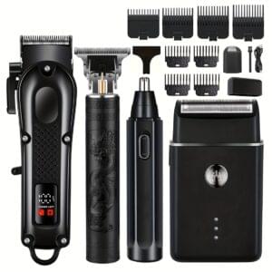 4pcs/Set Electric Hair Clipper and Beard Trimmer Kit, Men's Grooming Haircutting Tools, USB Powered with Rechargeable Lithium Battery, ABS Plastic Body, Hairdressing Styling Trimmer Set