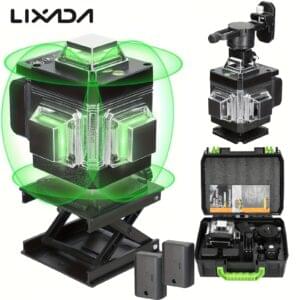 Lixada Multifunctional 4D 16 Line Laser Level 3° Self-Leveling Machine USB Rechargeable Lithium Battery Leveling Tool With Vertical Horizontal Tilt Line All-round Ground Wall Sticker Line Optional Alloy Extension Bar Tripod Stand For House Renovation