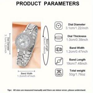 7pcs Women's Watch Set - Stylish Casual Quartz Wristwatch with Necklace, Bracelet, Ring, and Earrings Jewelry Set, Ideal for Birthday, Christmas, and New Year Gifts